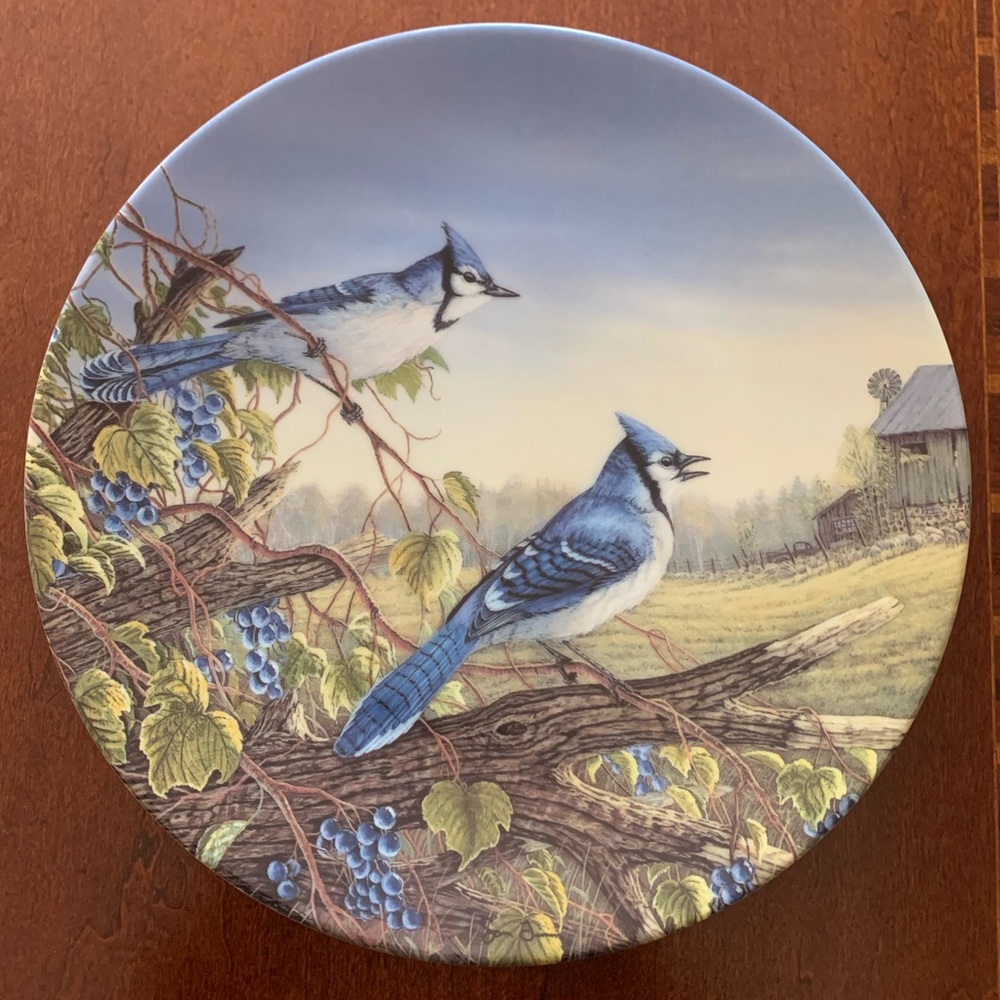 Edwin Knowles decorative plates- BlueJays in Early Fall